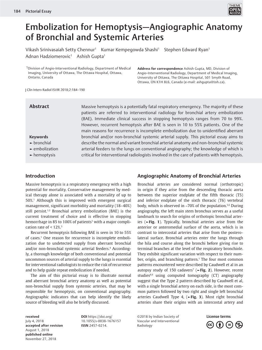 Embolization for Hemoptysis—Angiographic Anatomy of Bronchial and Systemic Arteries