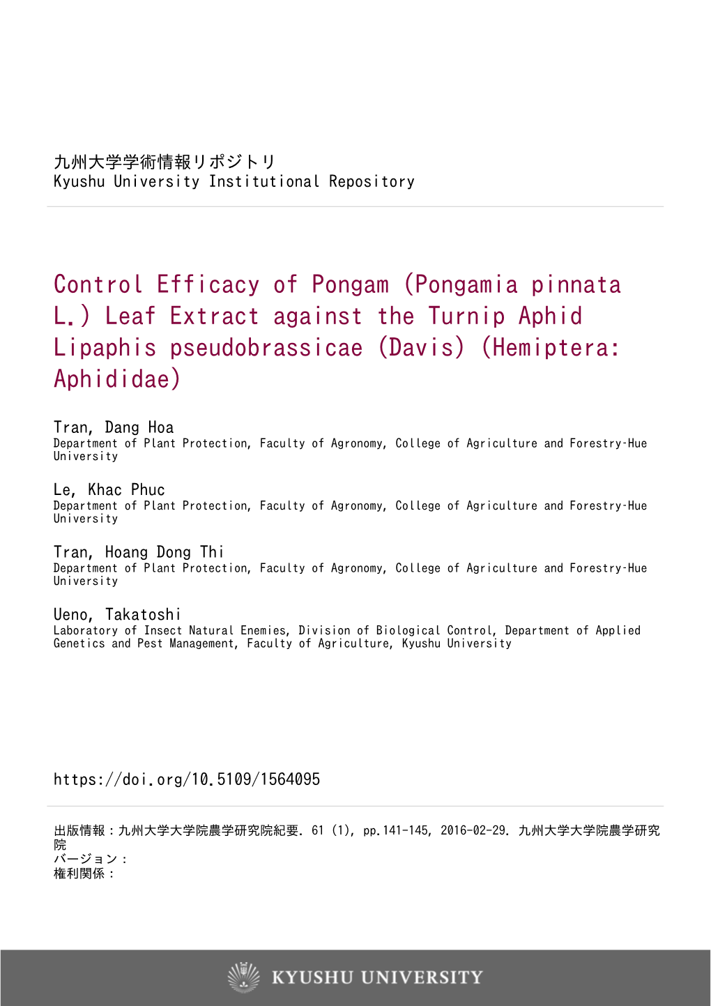 Leaf Extract Against the Turnip Aphid Lipaphis Pseudobrassicae (Davis) (Hemiptera: Aphididae)