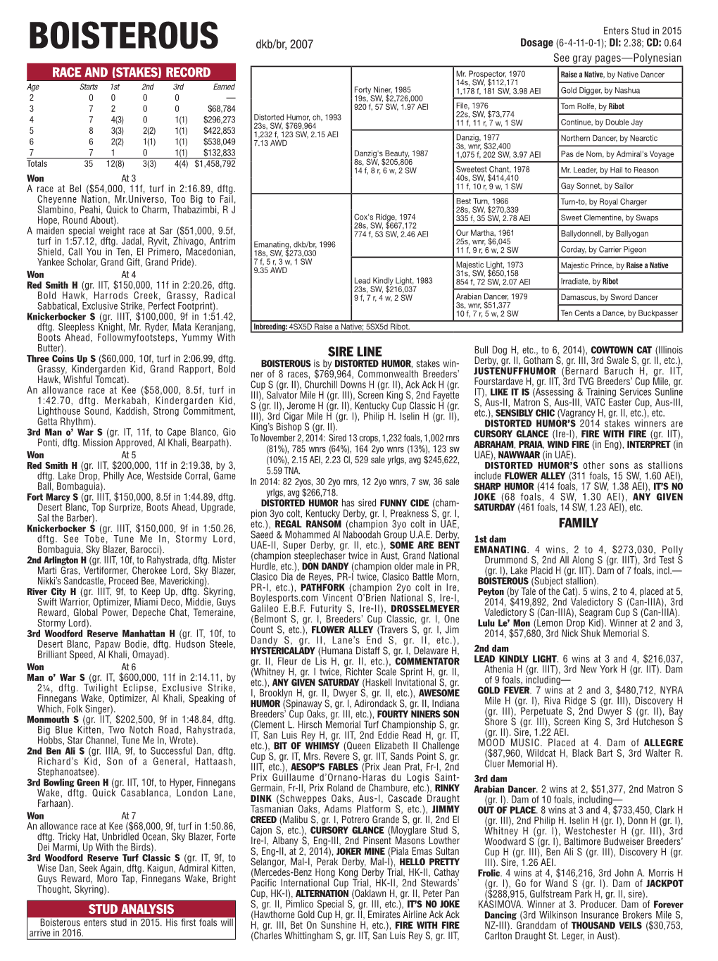 Race and (Stakes) Record Sire Line Family Stud Analysis