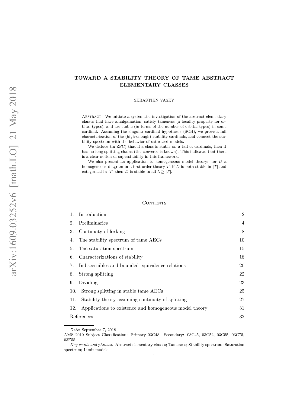 Arxiv:1609.03252V6 [Math.LO] 21 May 2018 M 00Sbetcasﬁain Rmr 34.Secondary: 03C48