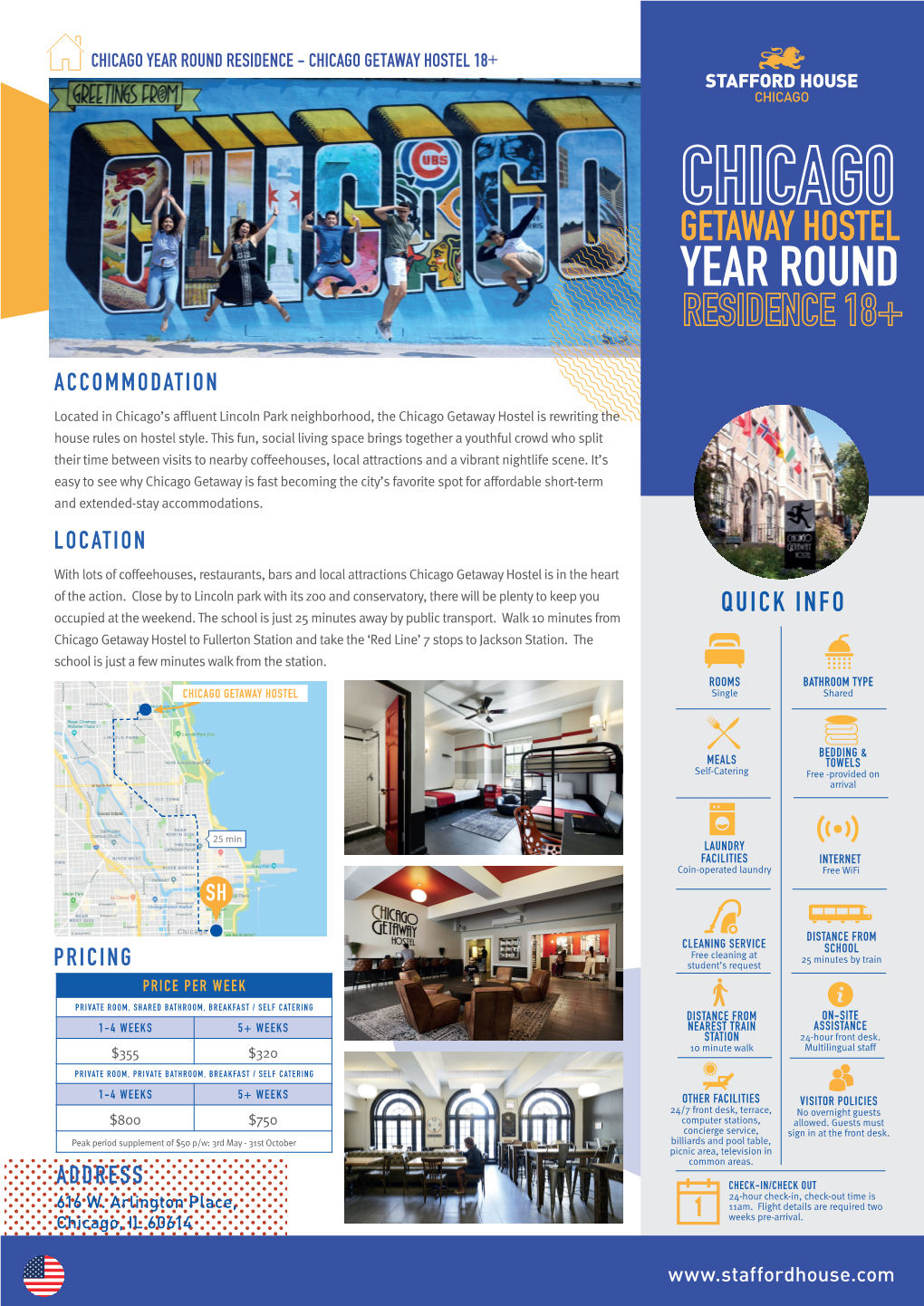 Year Round Residence - Chicago Getaway Hostel 18+