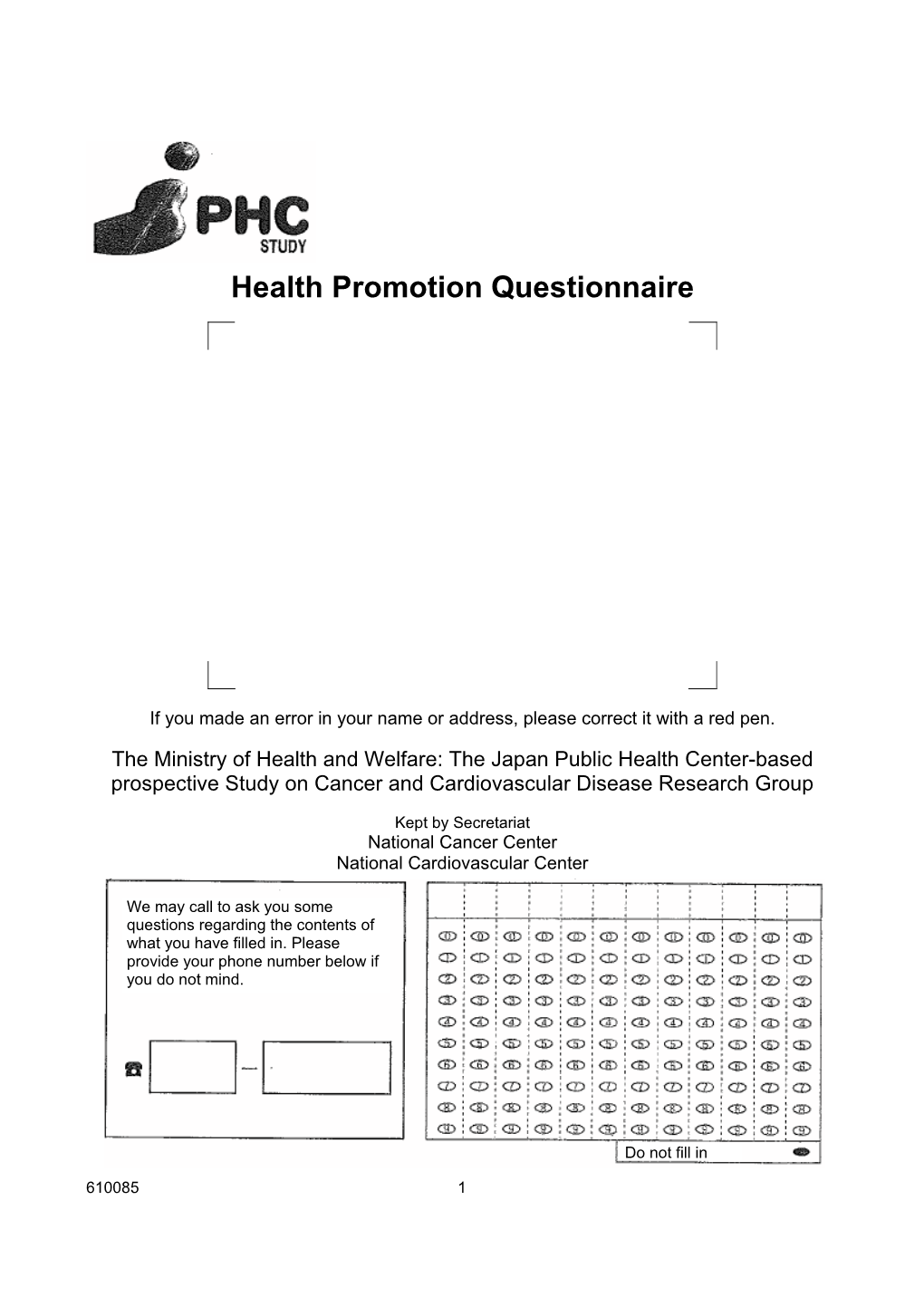 Health Promotion Questionnaire