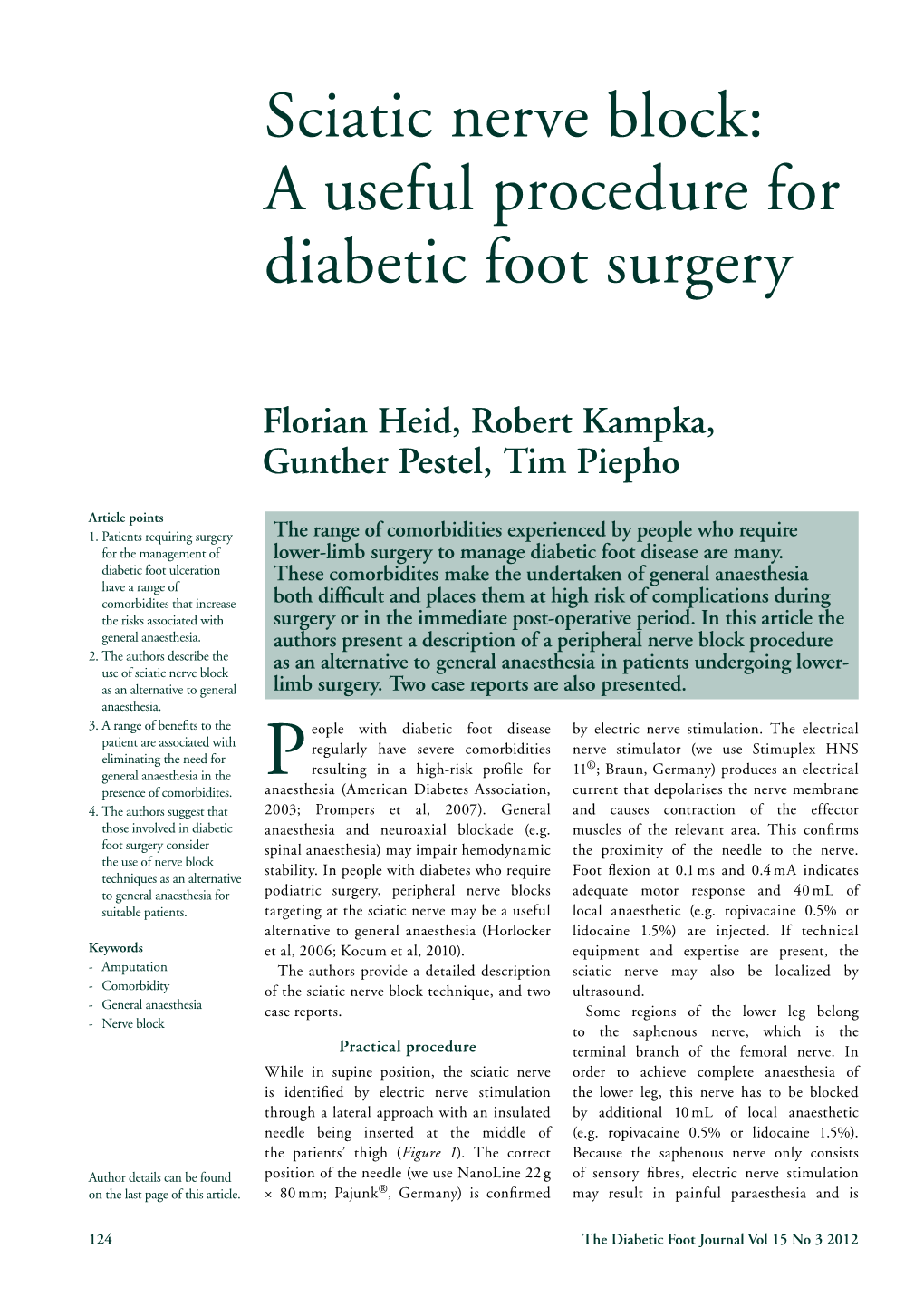 Sciatic Nerve Block: a Useful Procedure for Diabetic Foot Surgery