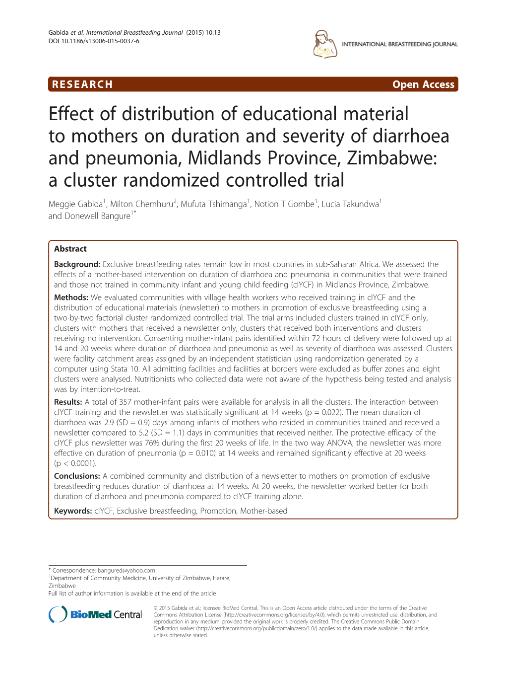 Effect of Distribution of Educational Material to Mothers on Duration And