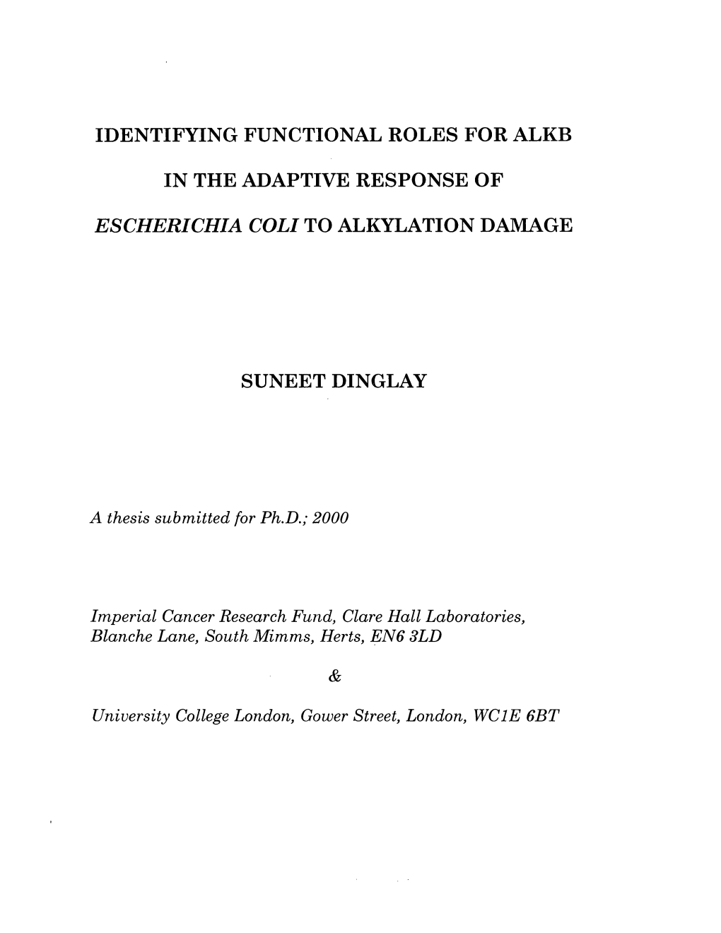 Identifying Functional Roles for Alkb in the Adaptive