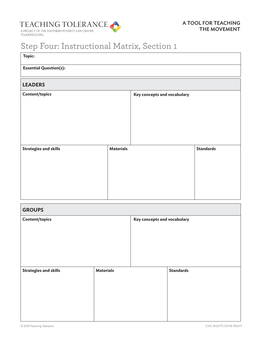 Step Four: Instructional Matrix, Section 1 Topic