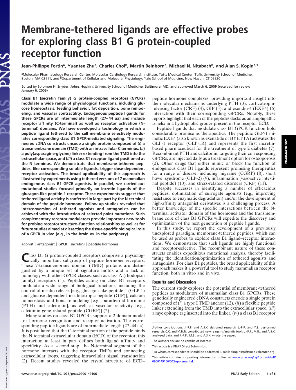 Membrane-Tethered Ligands Are Effective Probes for Exploring Class B1 G Protein-Coupled Receptor Function