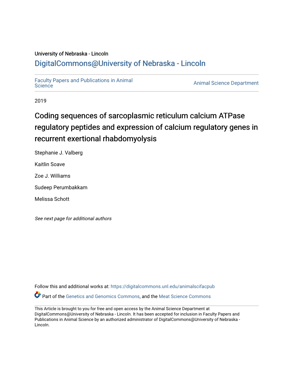 Coding Sequences of Sarcoplasmic Reticulum Calcium Atpase Regulatory Peptides and Expression of Calcium Regulatory Genes in Recurrent Exertional Rhabdomyolysis