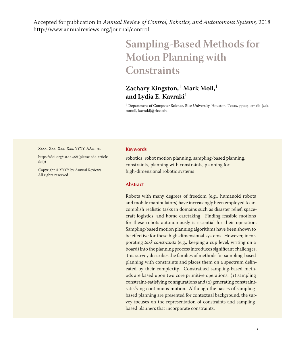 Sampling-Based Methods for Motion Planning with Constraints