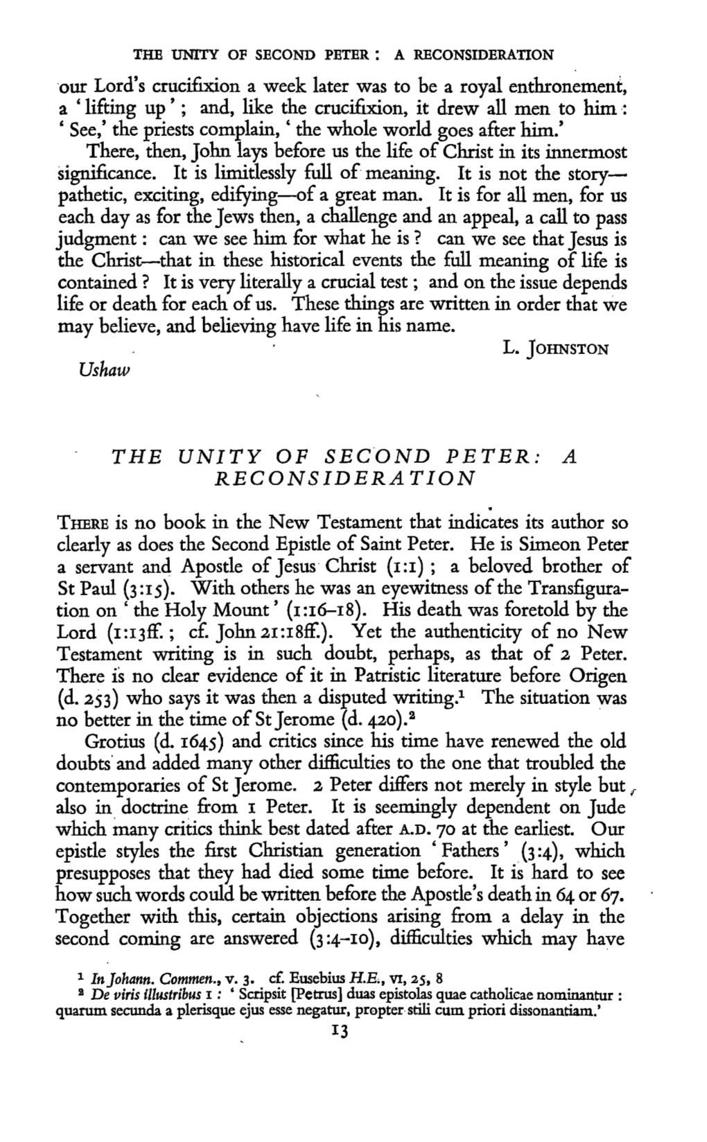 Ushaw the UNITY of SECOND PETER