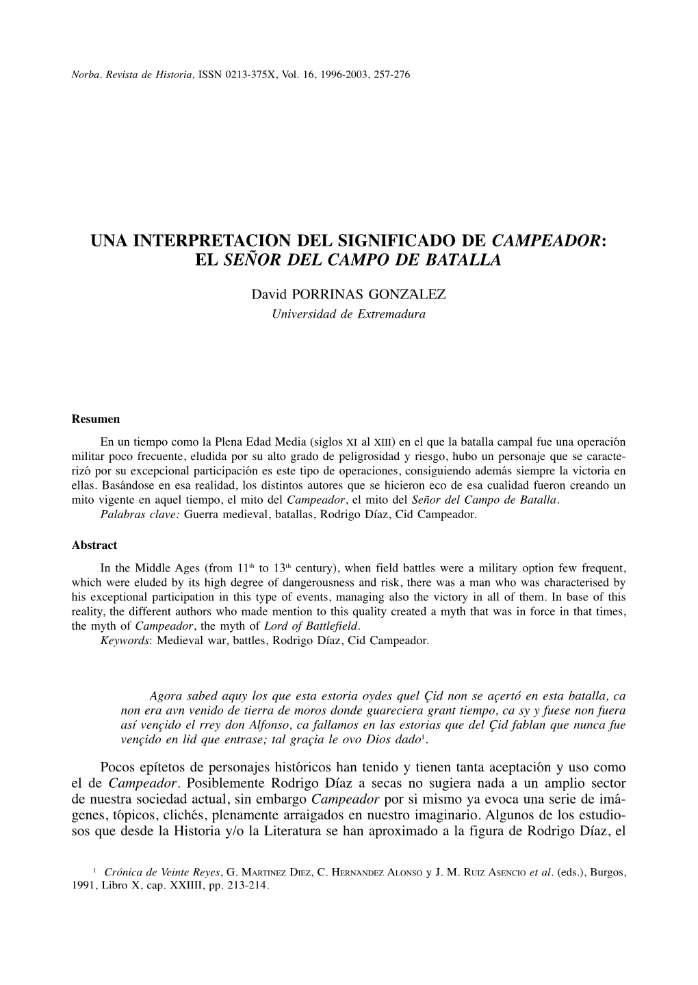 Una Interpretación Del Significado De Campeador: El Señor Del Campo De Batalla