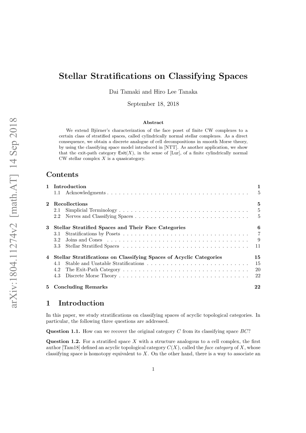 Stellar Stratifications on Classifying Spaces