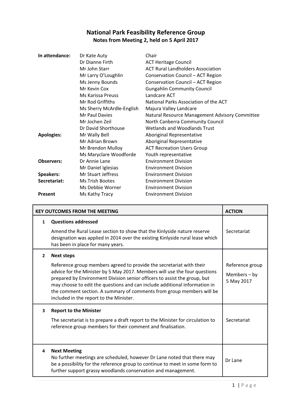 National Park Feasibility Reference Group