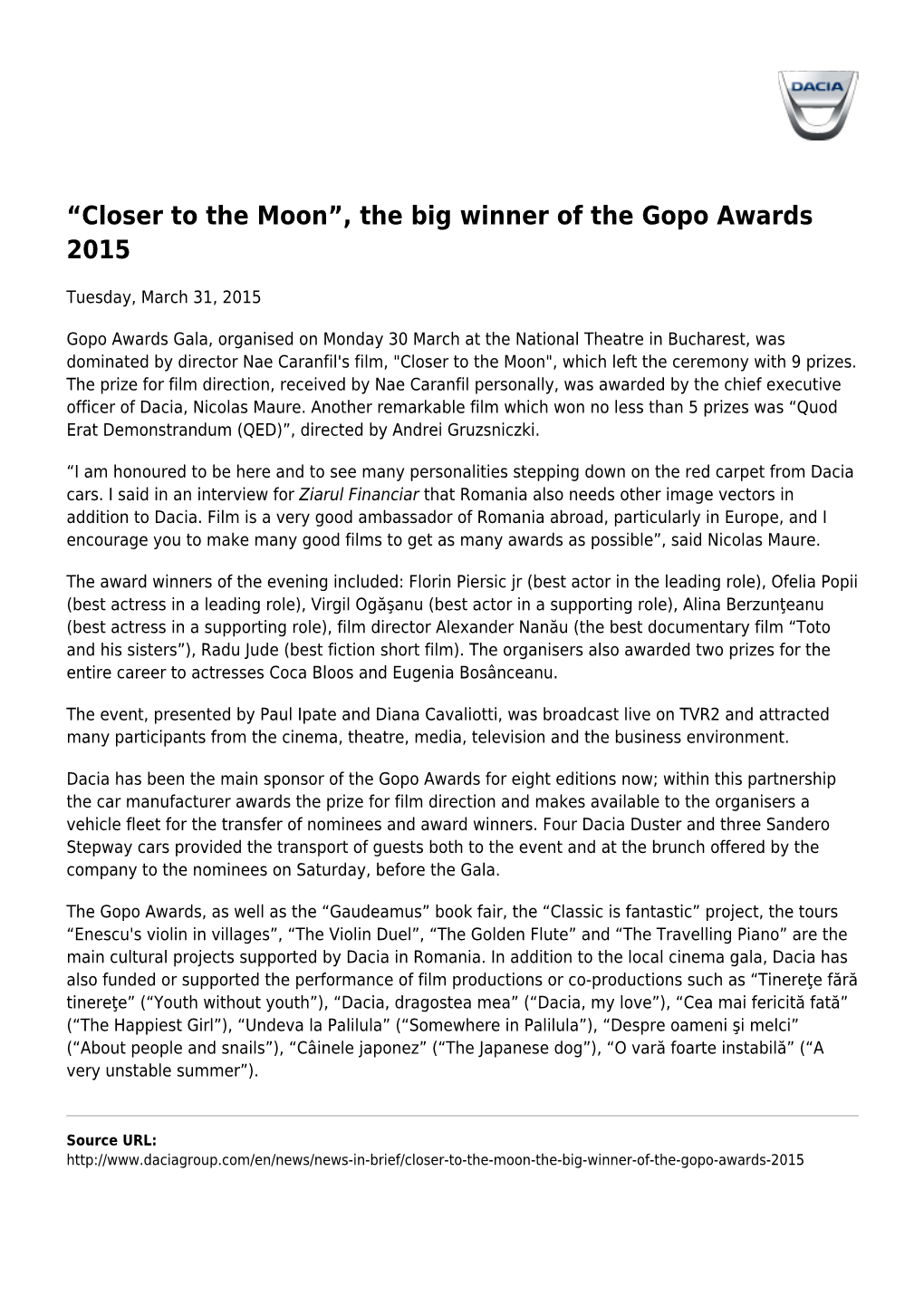 “Closer to the Moon”, the Big Winner of the Gopo Awards 2015