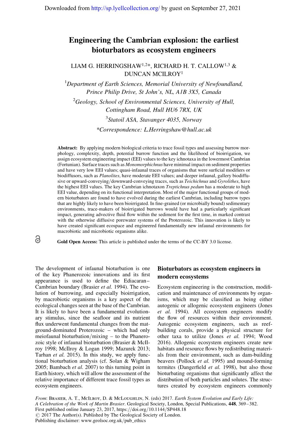 The Earliest Bioturbators As Ecosystem Engineers