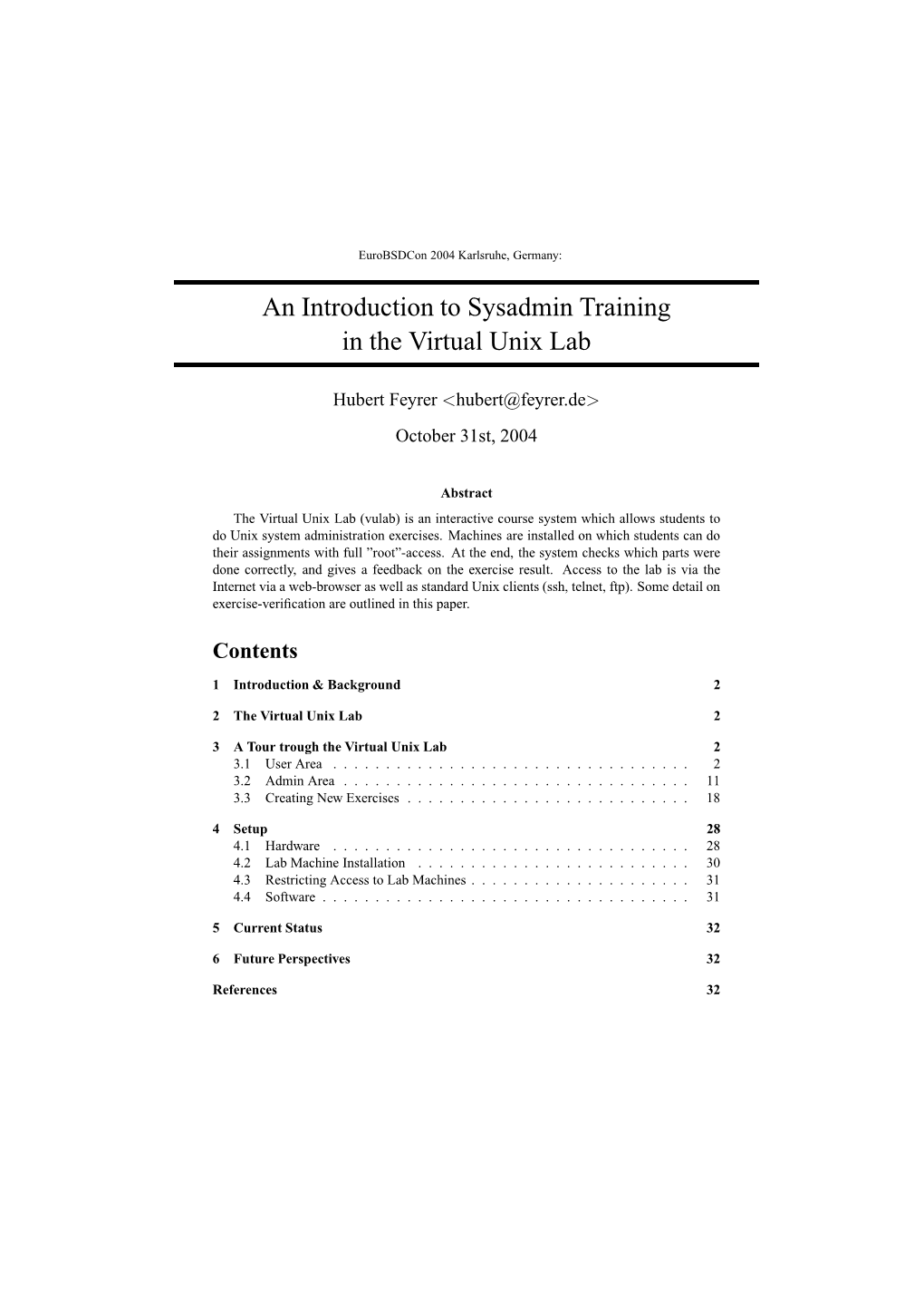 An Introduction to Sysadmin Training in the Virtual Unix Lab