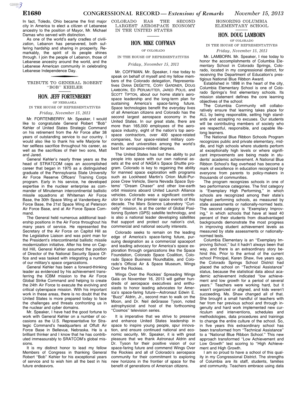 CONGRESSIONAL RECORD— Extensions of Remarks E1680 HON. JEFF FORTENBERRY HON. MIKE COFFMAN HON. DOUG LAMBORN