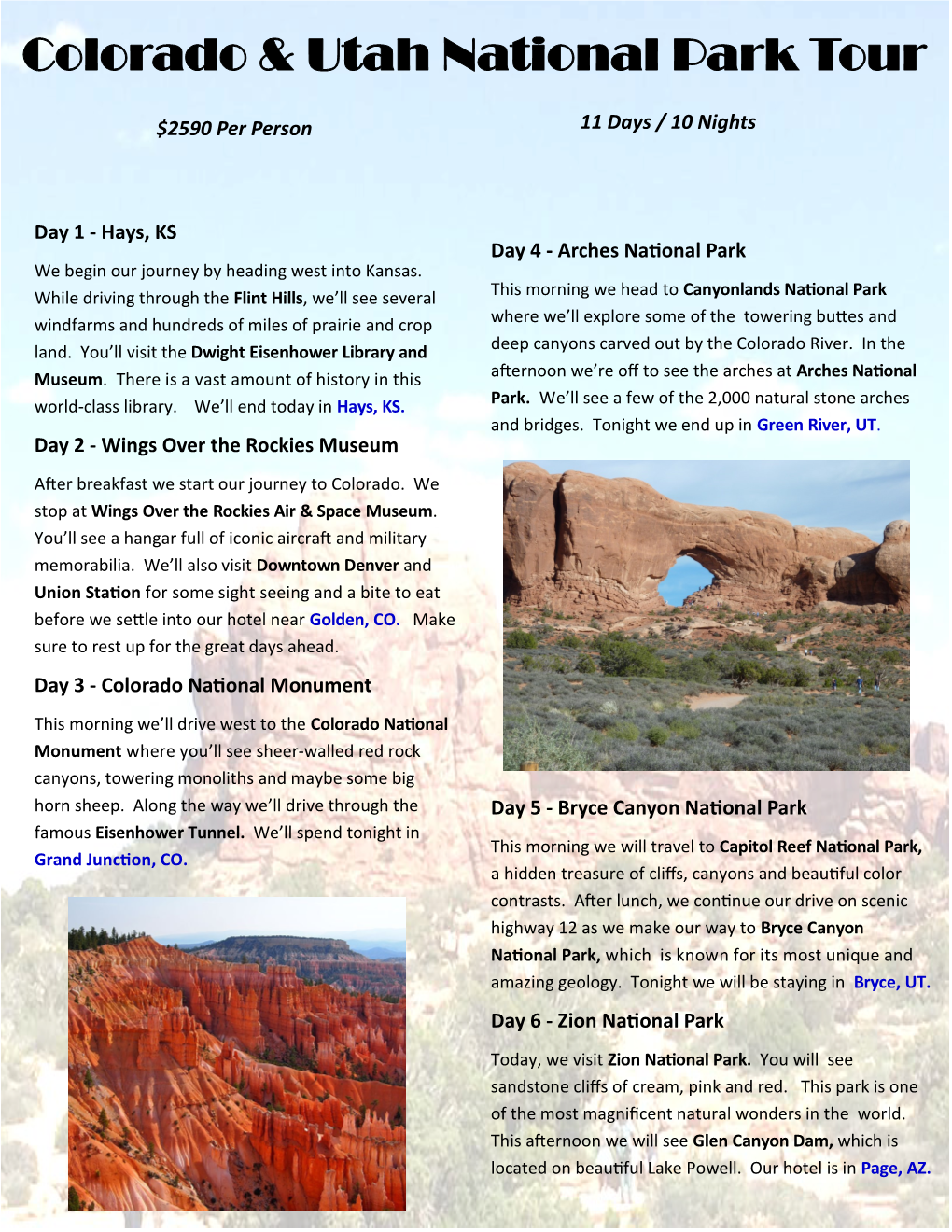 Colorado & Utah National Park Tour