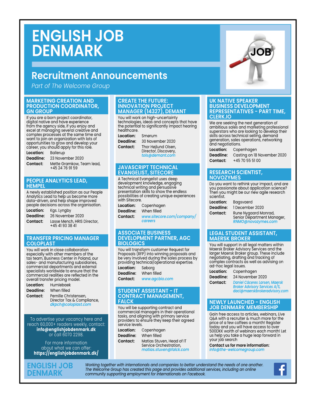 ENGLISH JOB DENMARK Recruitment Announcements Part of the Welcome Group