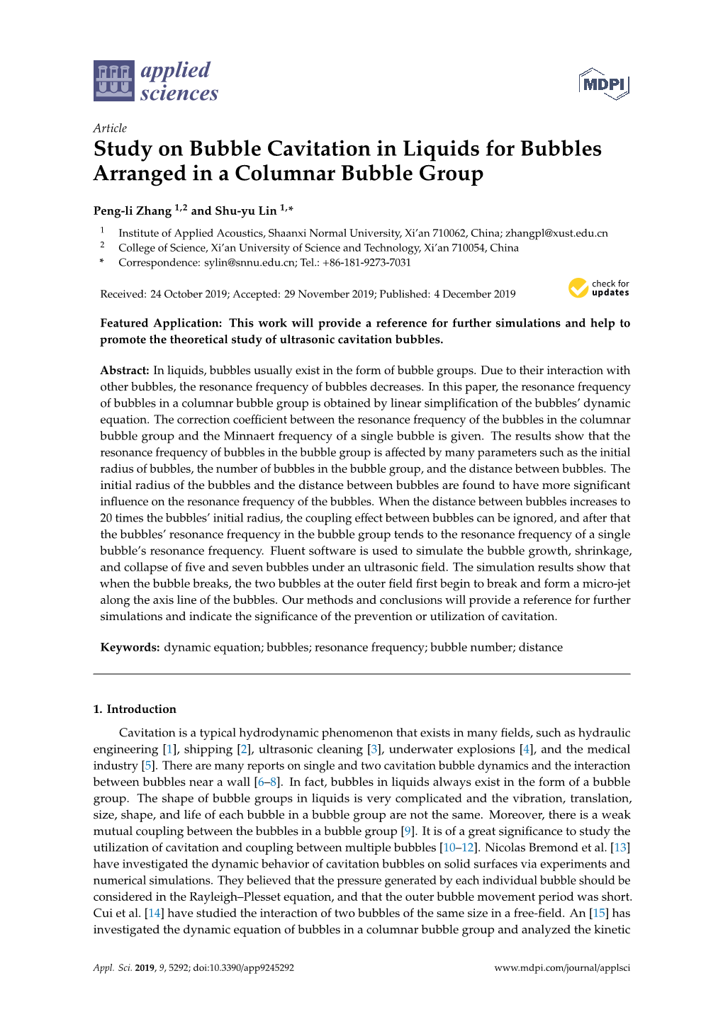 Study on Bubble Cavitation in Liquids for Bubbles Arranged in a Columnar Bubble Group