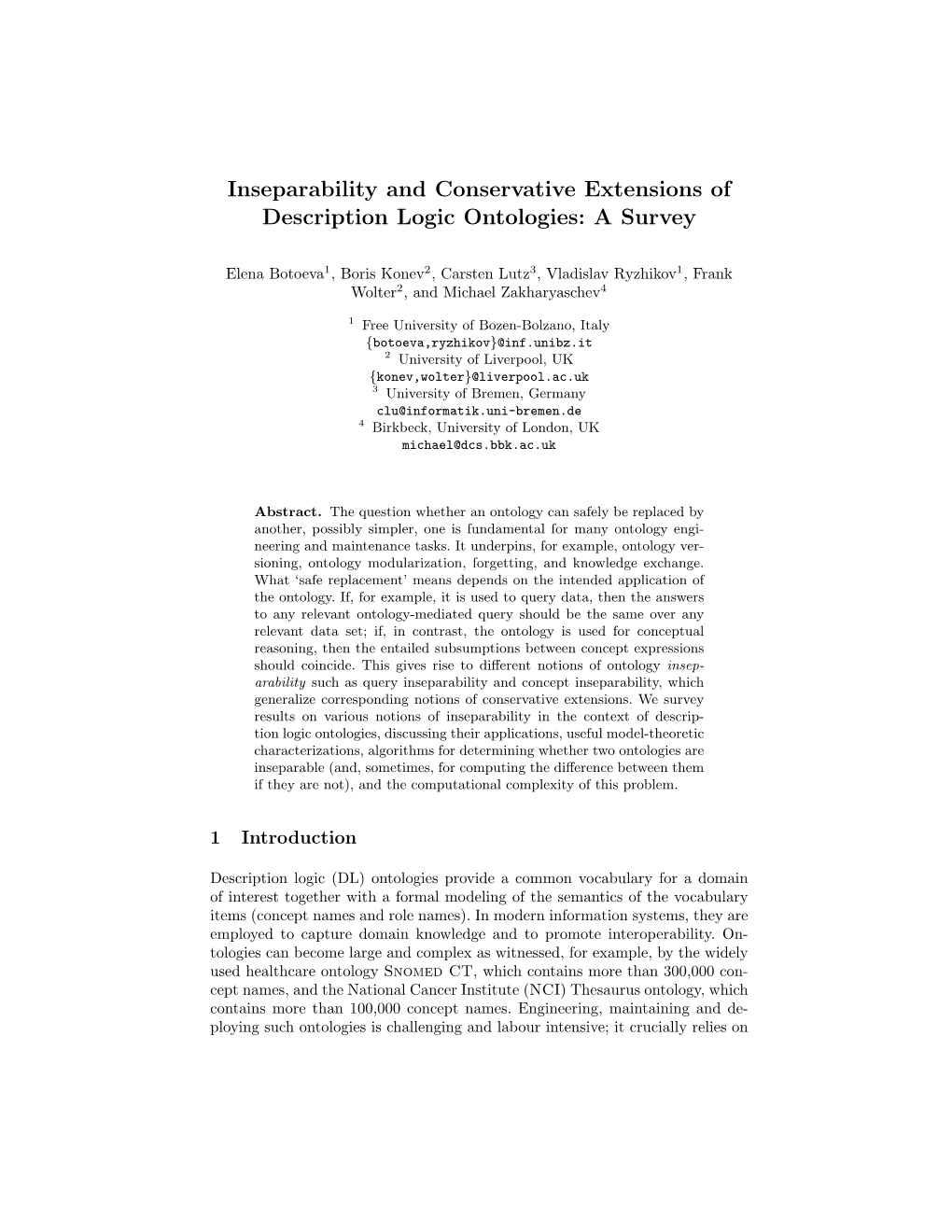 Inseparability and Conservative Extensions of Description Logic Ontologies: a Survey
