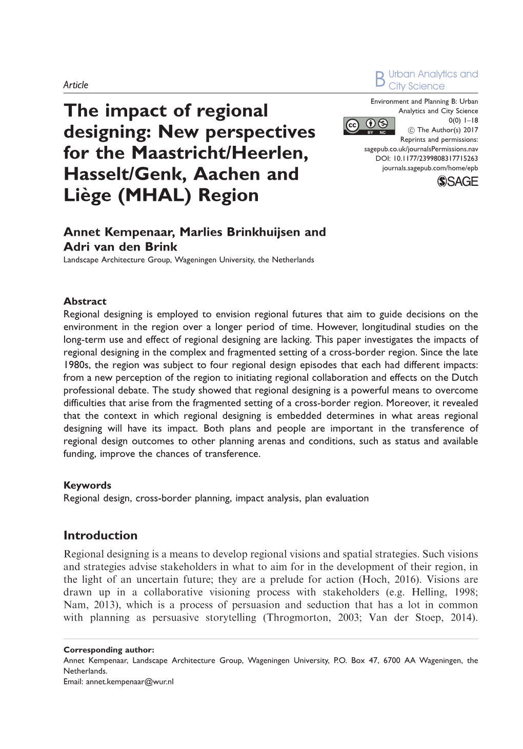 The Impact of Regional Designing: New Perspectives for the Maastricht