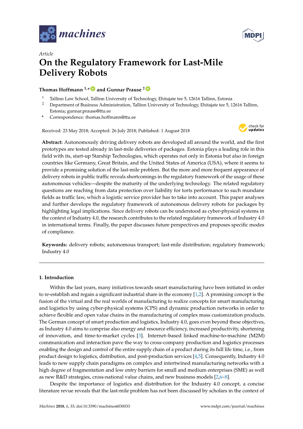 On the Regulatory Framework for Last-Mile Delivery Robots