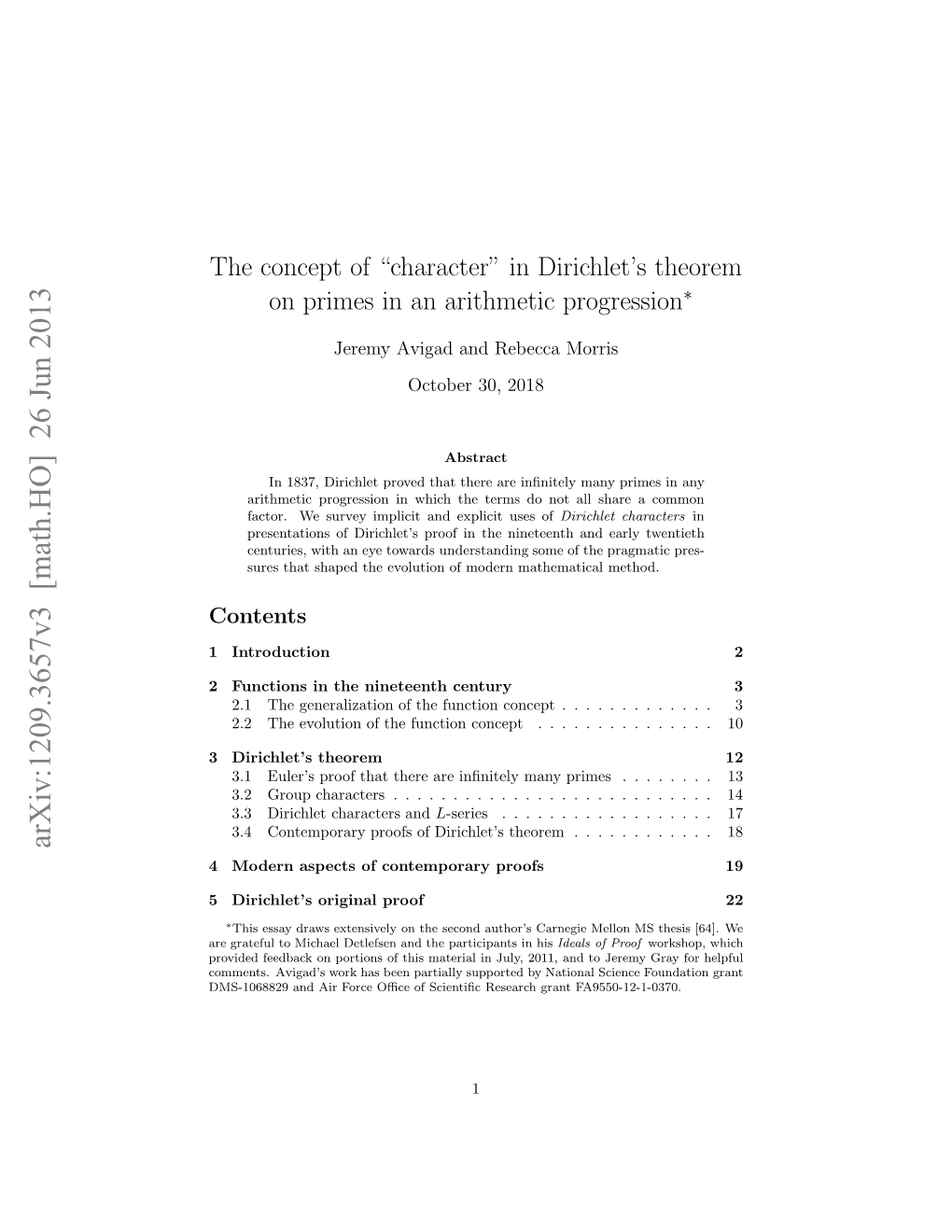 “Character” in Dirichlet's Theorem on Primes in an Arithmetic Progression