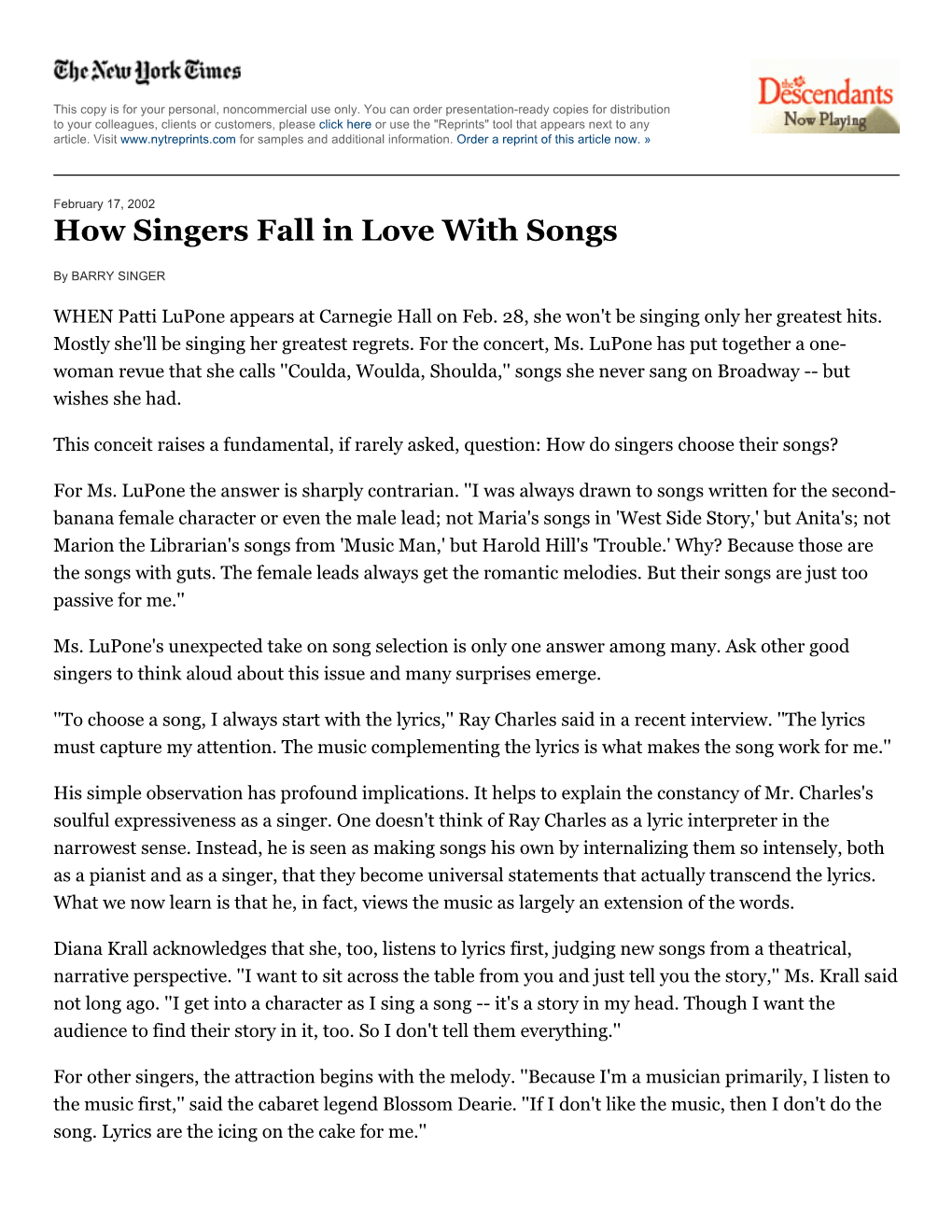 How Singers Fall in Love with Songs