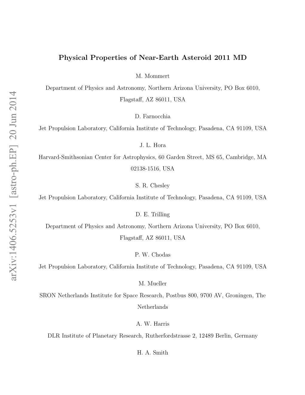 Arxiv:1406.5253V1 [Astro-Ph.EP] 20 Jun 2014