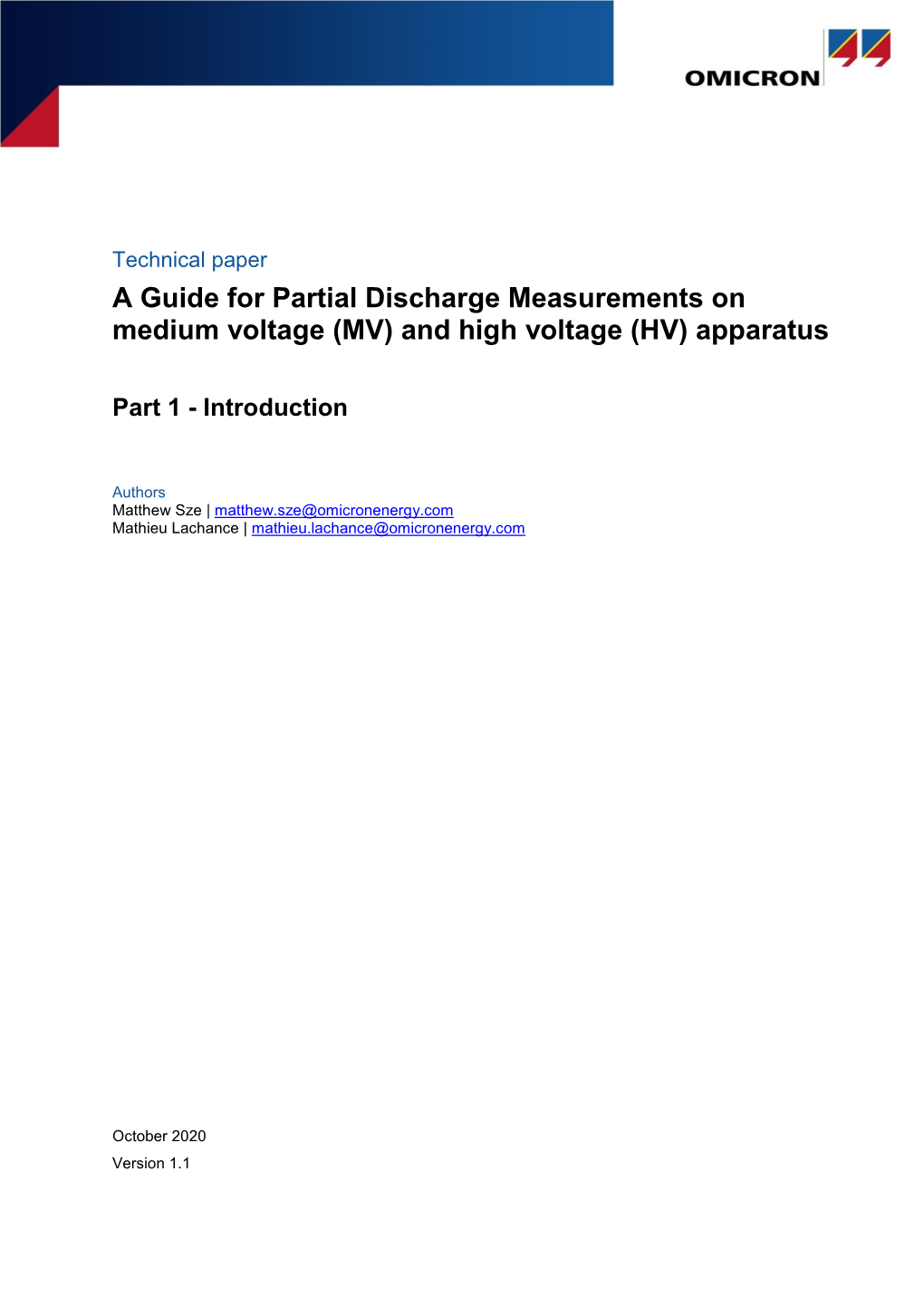 A Guide for Partial Discharge Measurements on Medium Voltage (MV) and High Voltage (HV) Apparatus