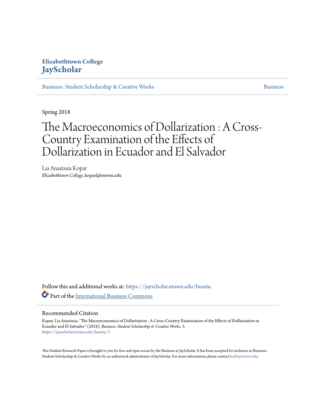 The Macroeconomics of Dollarization : a Cross-Country Examination Of