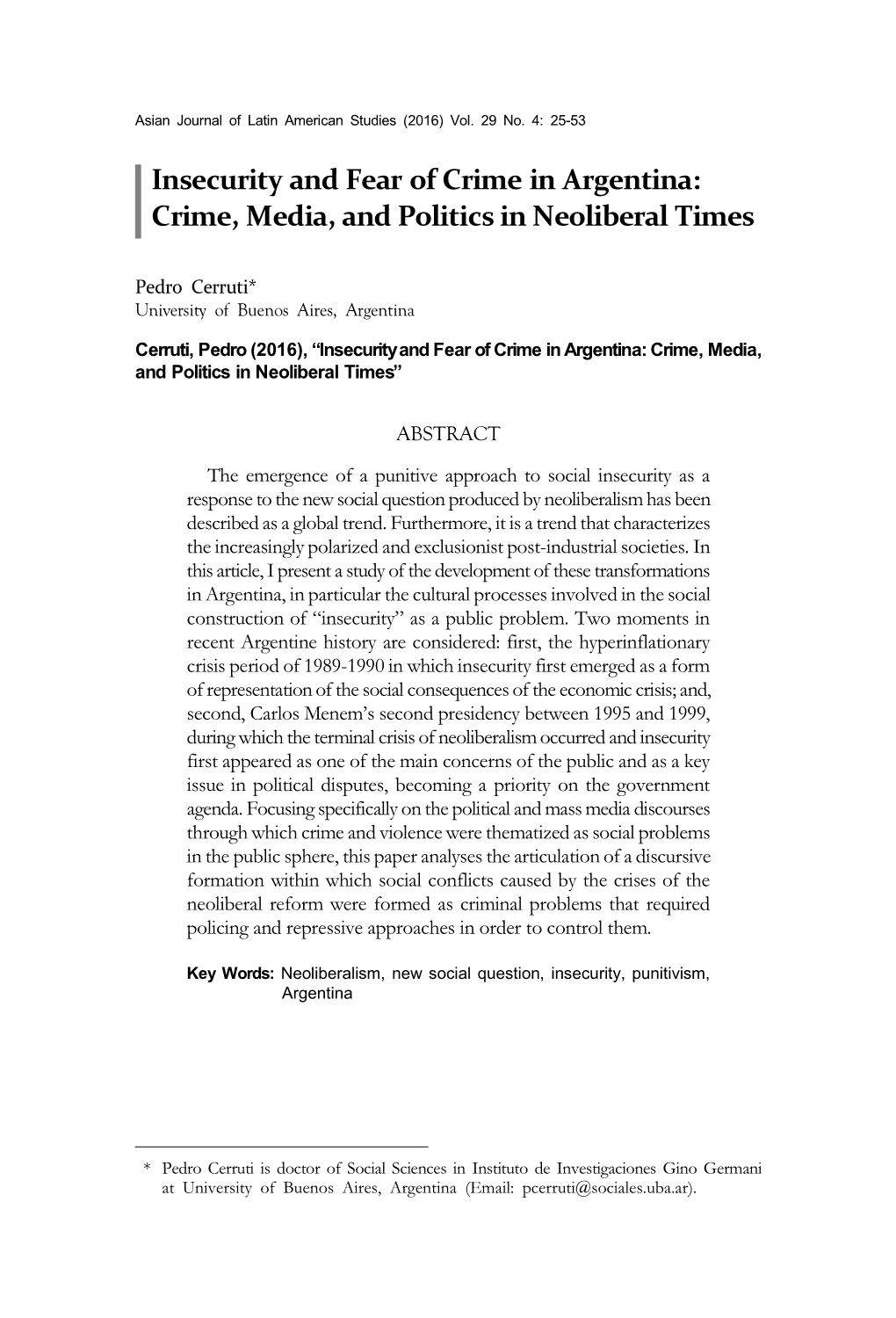 Crime, Media, and Politics in Neoliberal Times