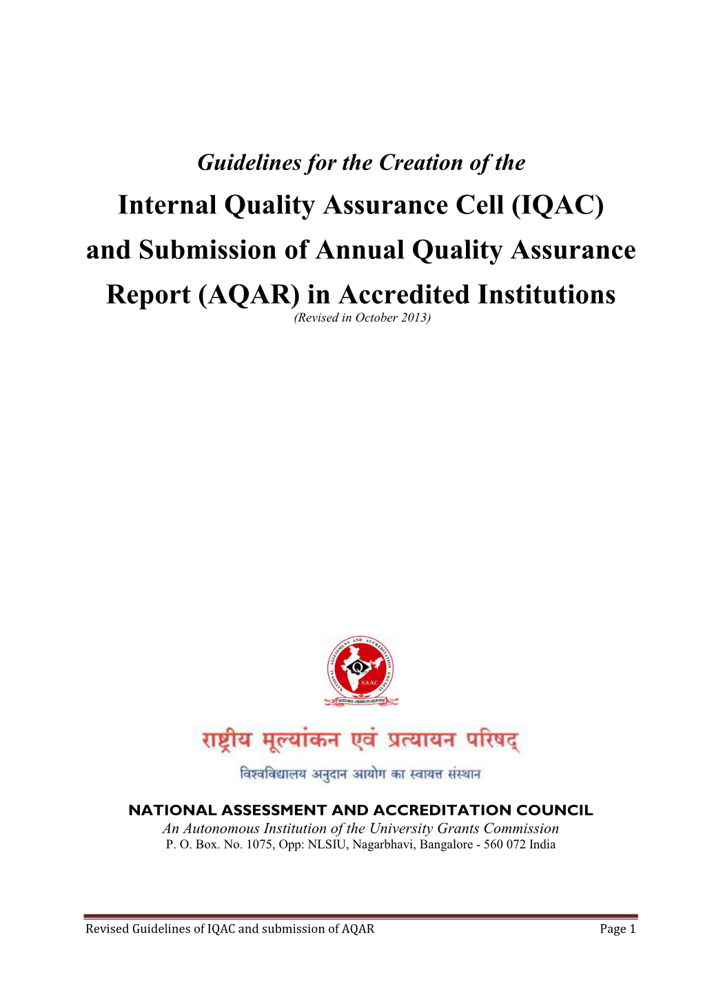 Internal Quality Assurance Cell (IQAC) and Submission of Annual Quality Assurance