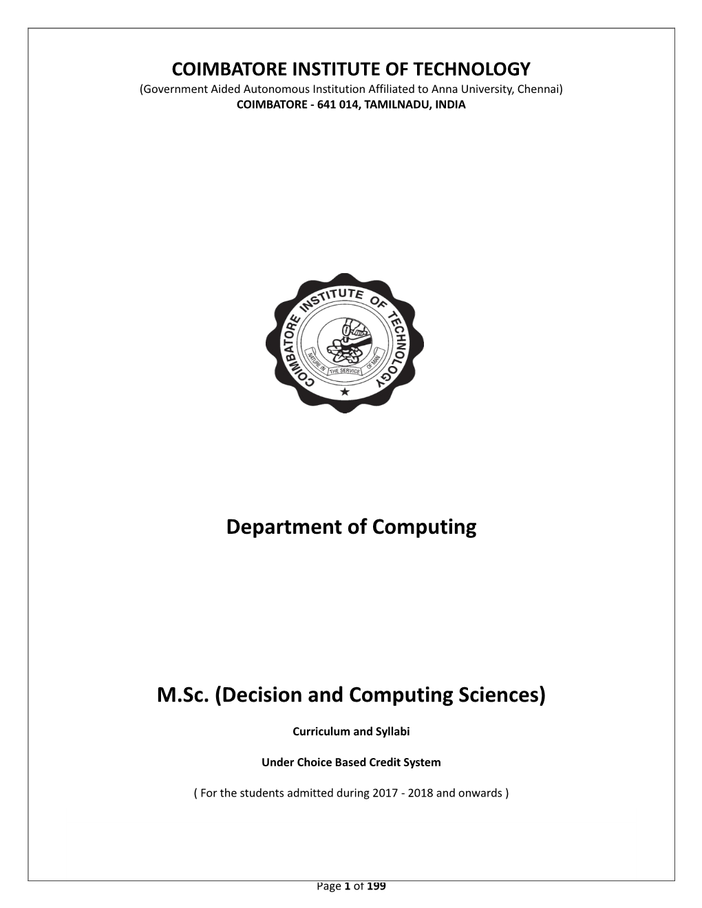 Department of Computing M.Sc. (Decision and Computing Sciences)