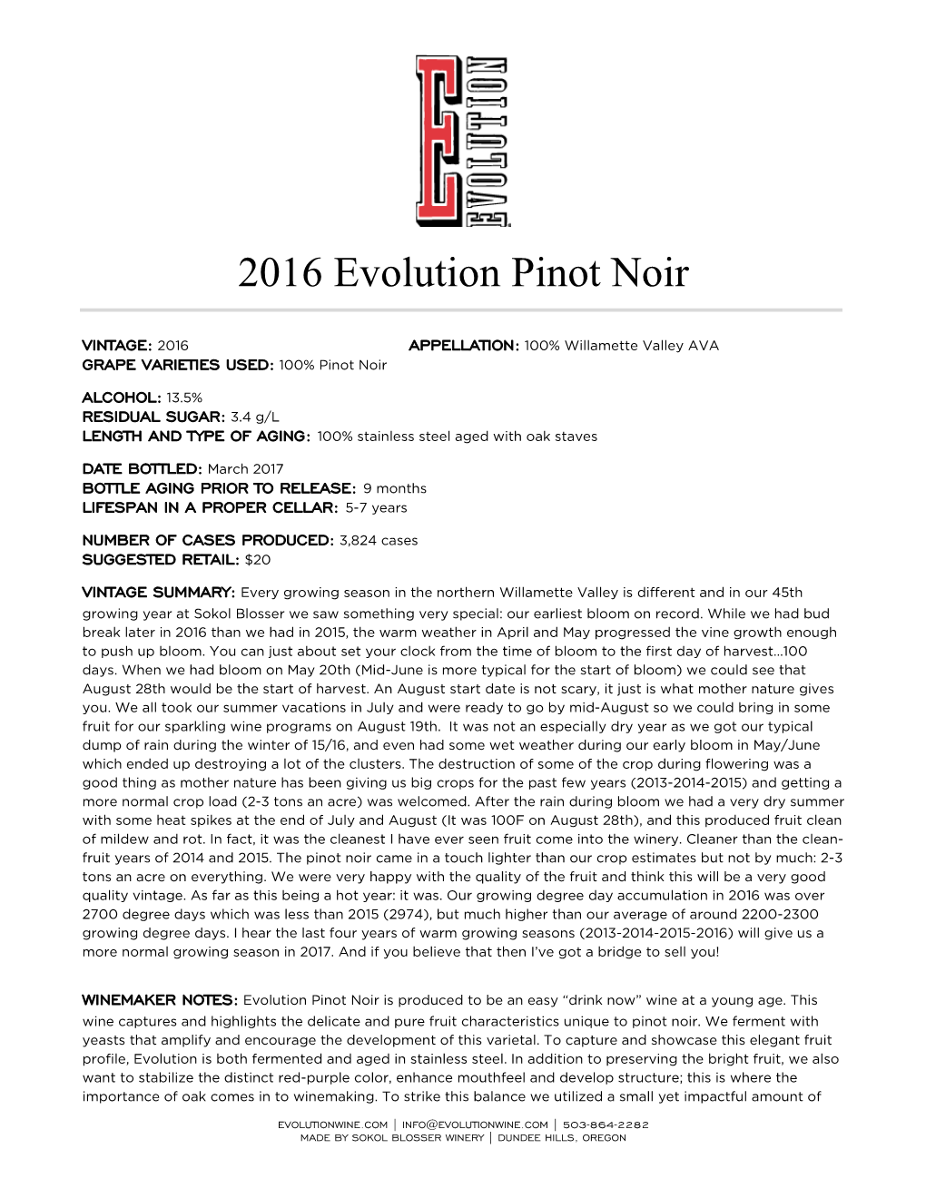 2016 Evolution Pinot Noir