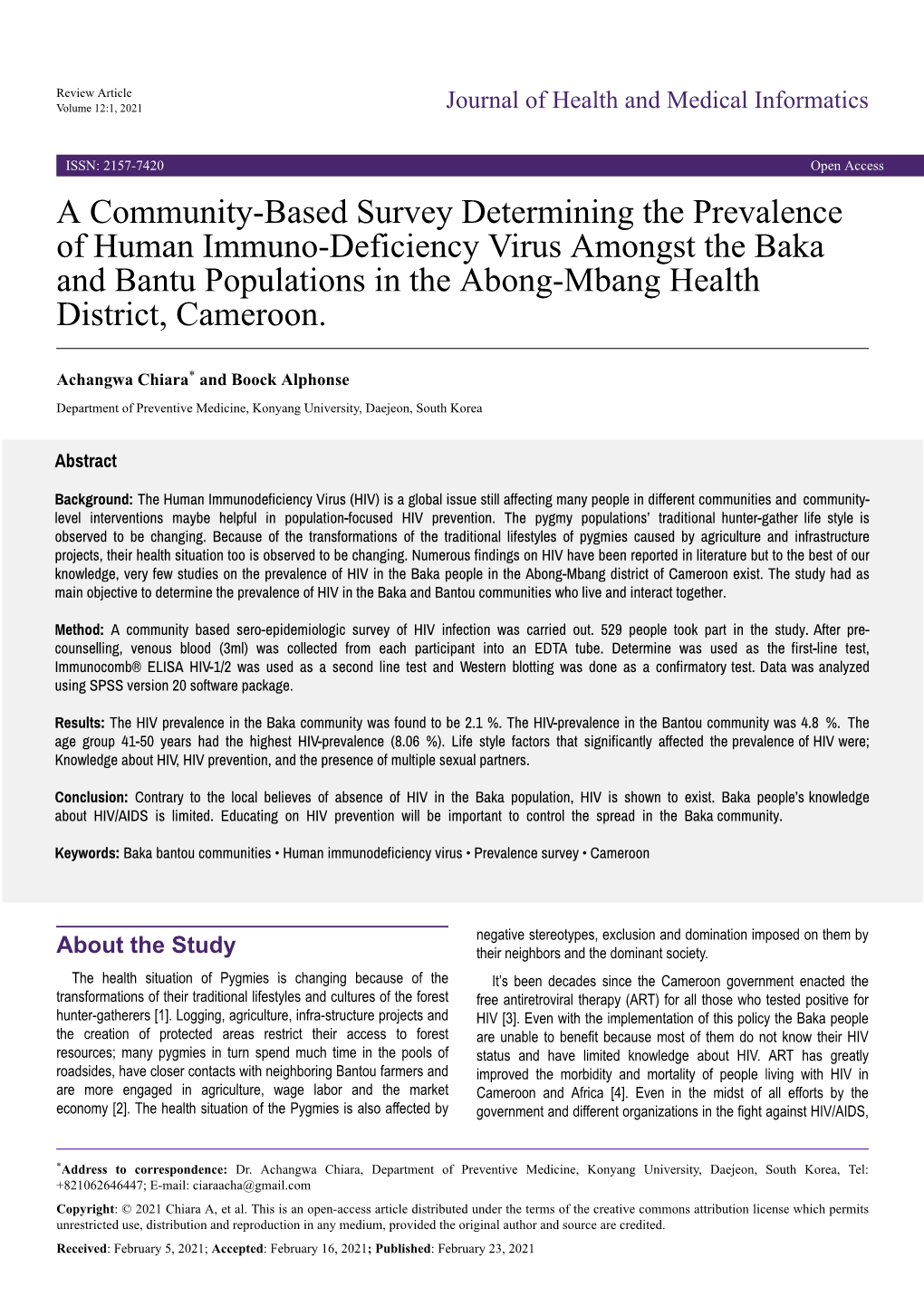 A Community-Based Survey Determining the Prevalence Of