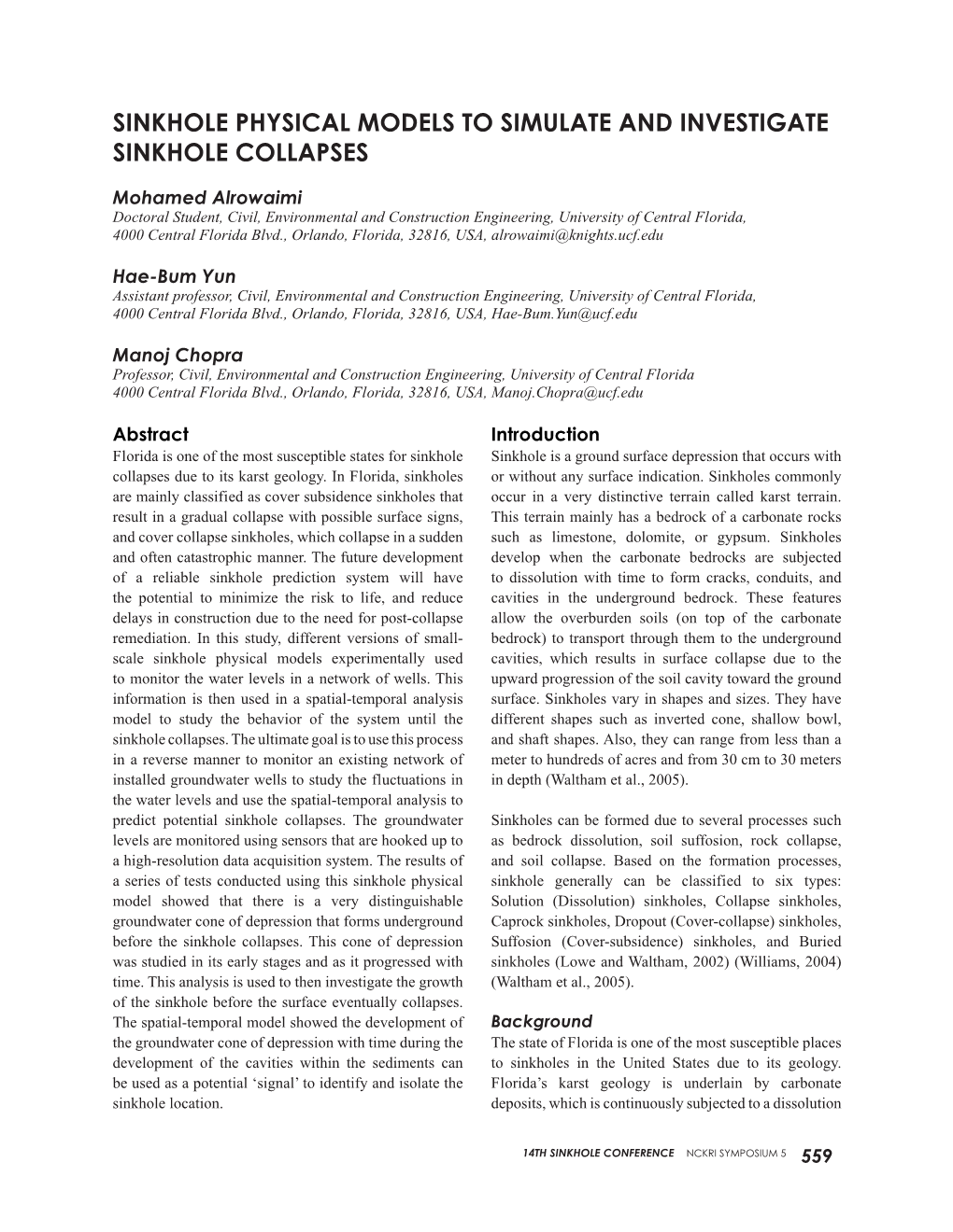 Sinkhole Physical Models to Simulate and Investigate Sinkhole Collapses