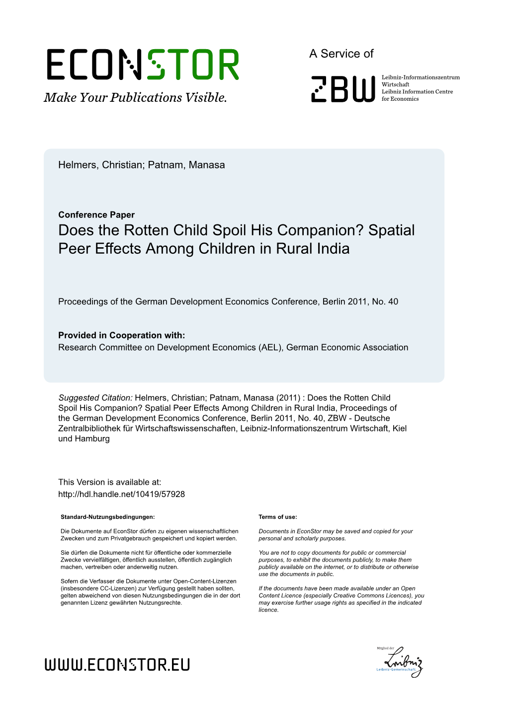 Spatial Peer Effects Among Children in Rural India