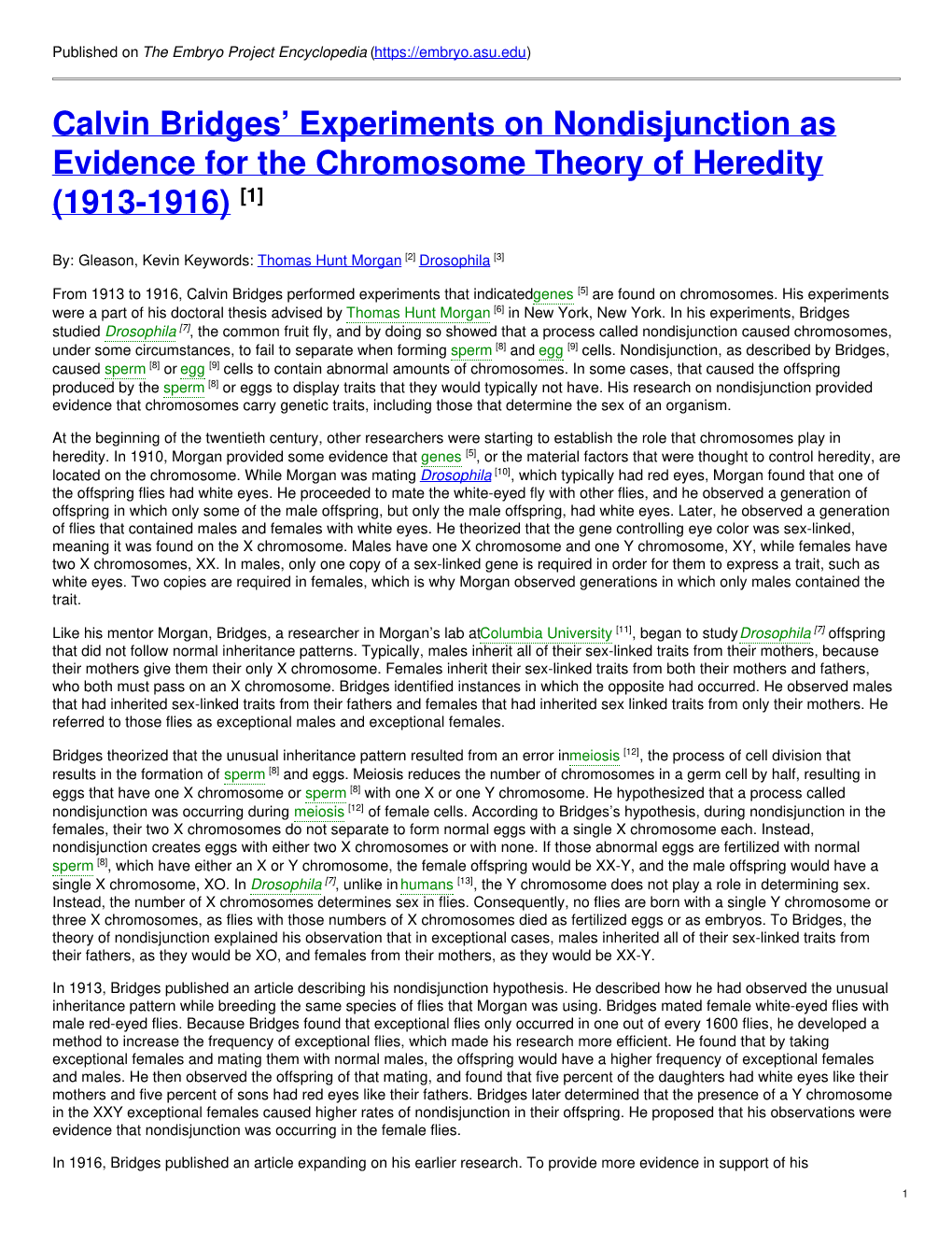 Calvin Bridges' Experiments on Nondisjunction As Evidence for The