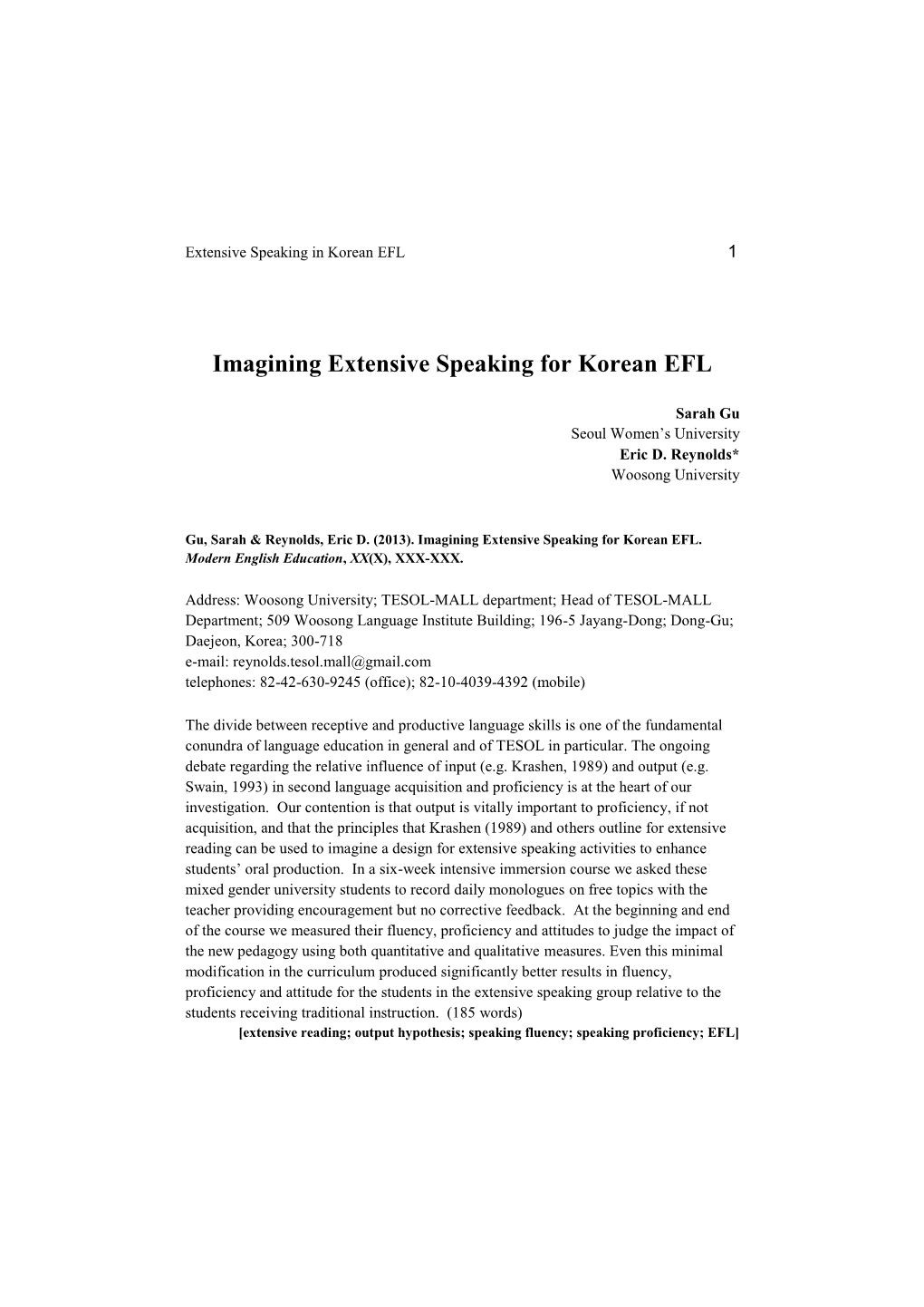 Imagining Extensive Speaking for Korean EFL