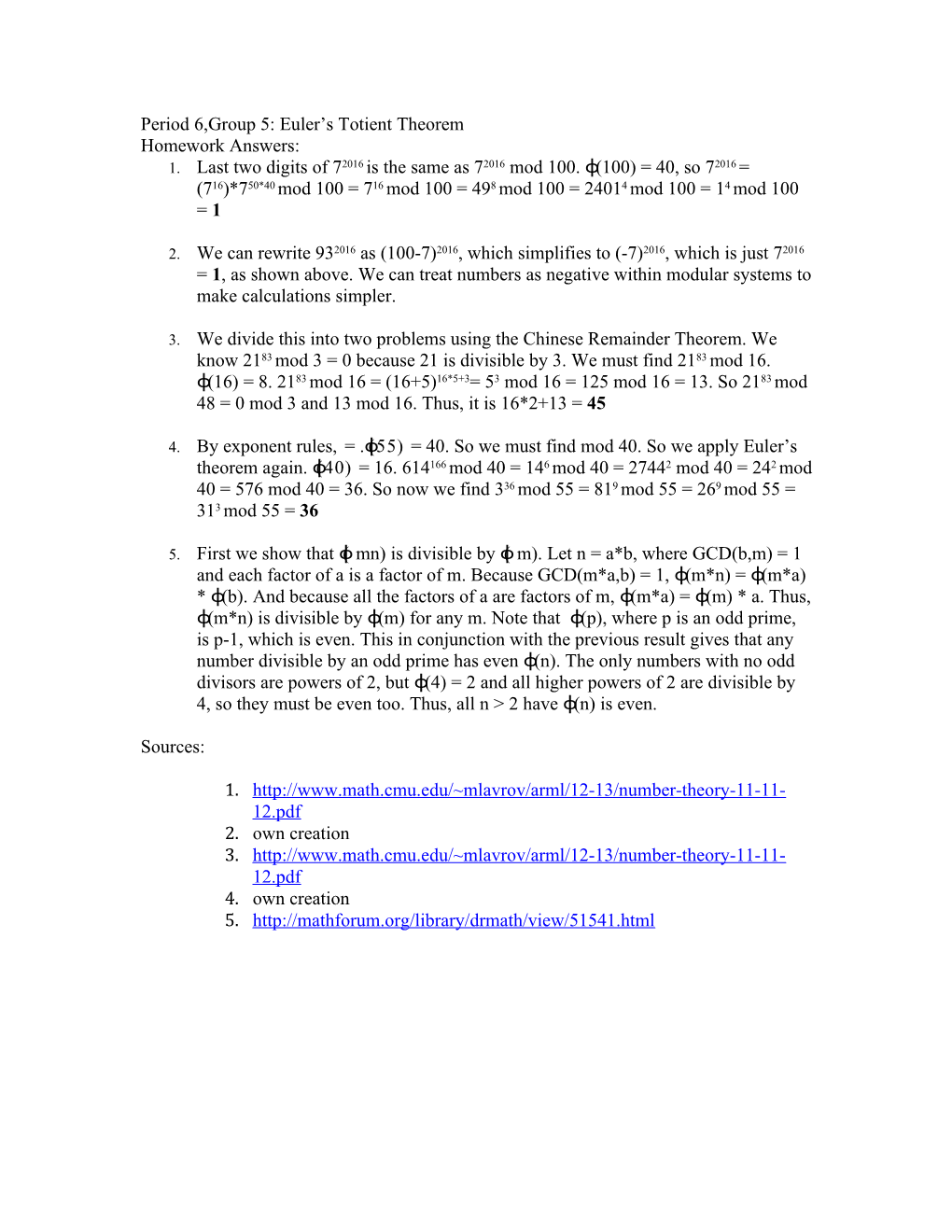 Period 6,Group 5: Euler S Totient Theorem