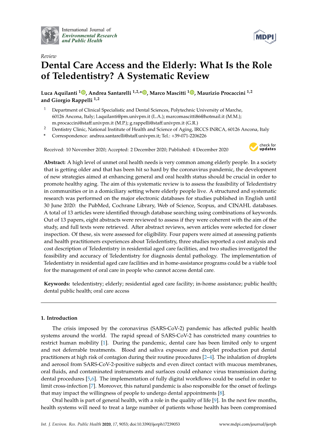 Dental Care Access and the Elderly: What Is the Role of Teledentistry? a Systematic Review