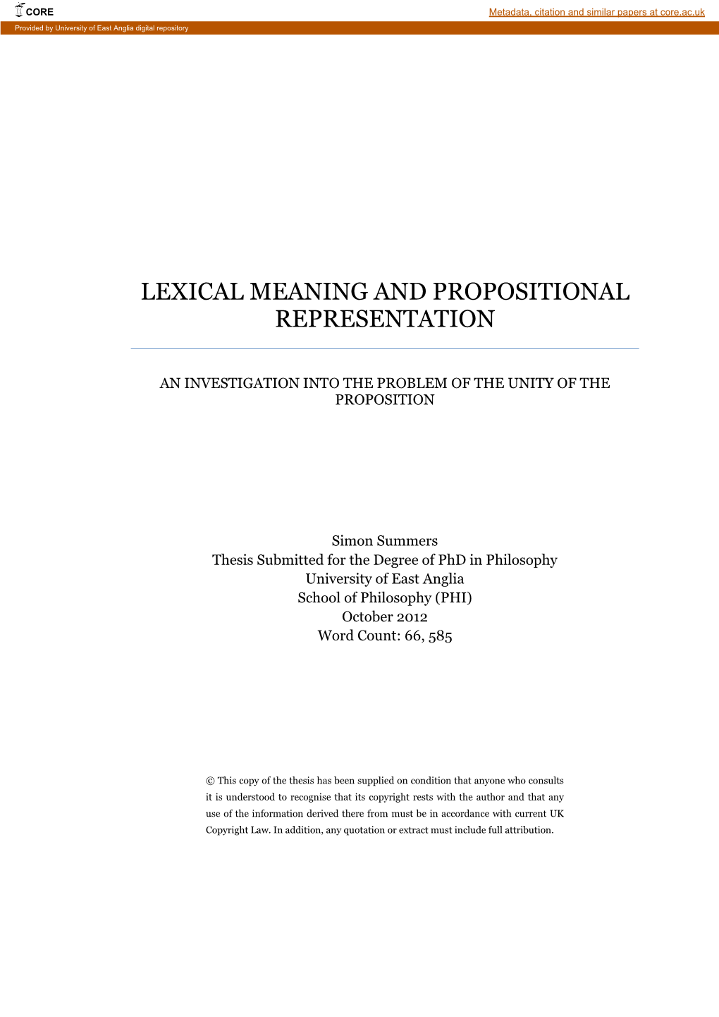 Lexical Meaning and Propositional Representation