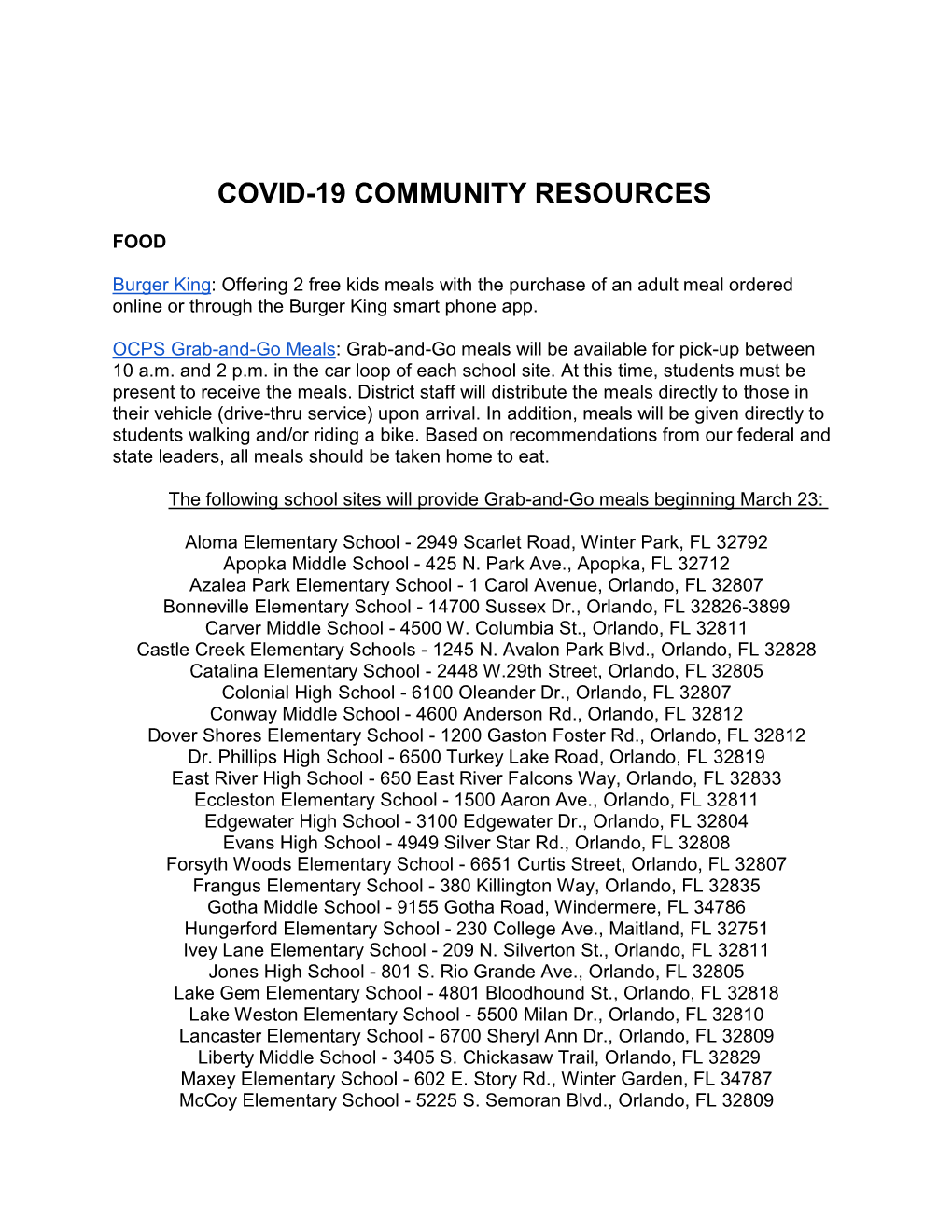 Covid-19 Community Resources