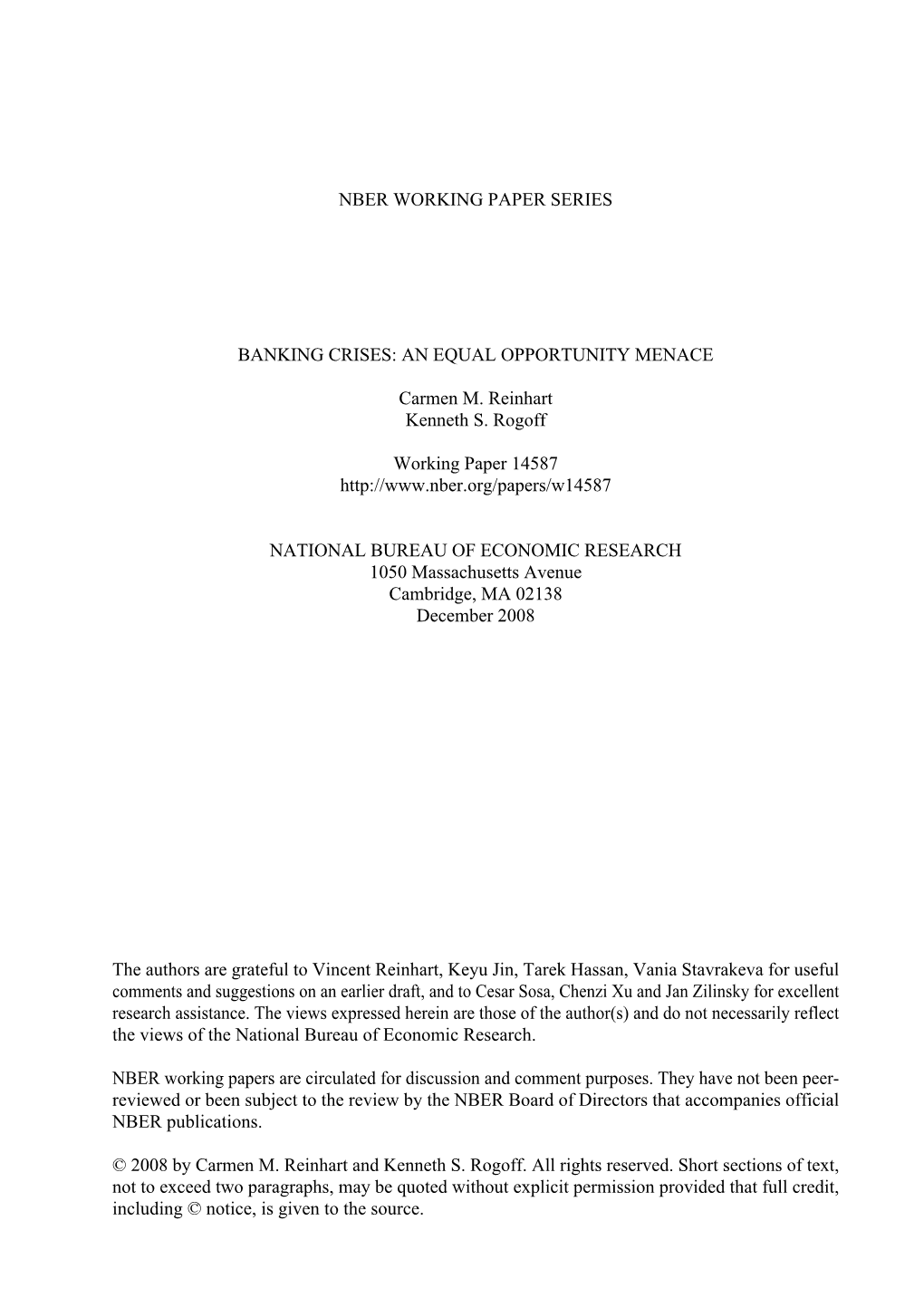 Nber Working Paper Series Banking Crises