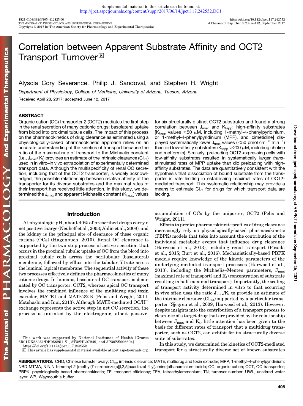 Correlation Between Apparent Substrate Affinity and OCT2 Transport Turnover S