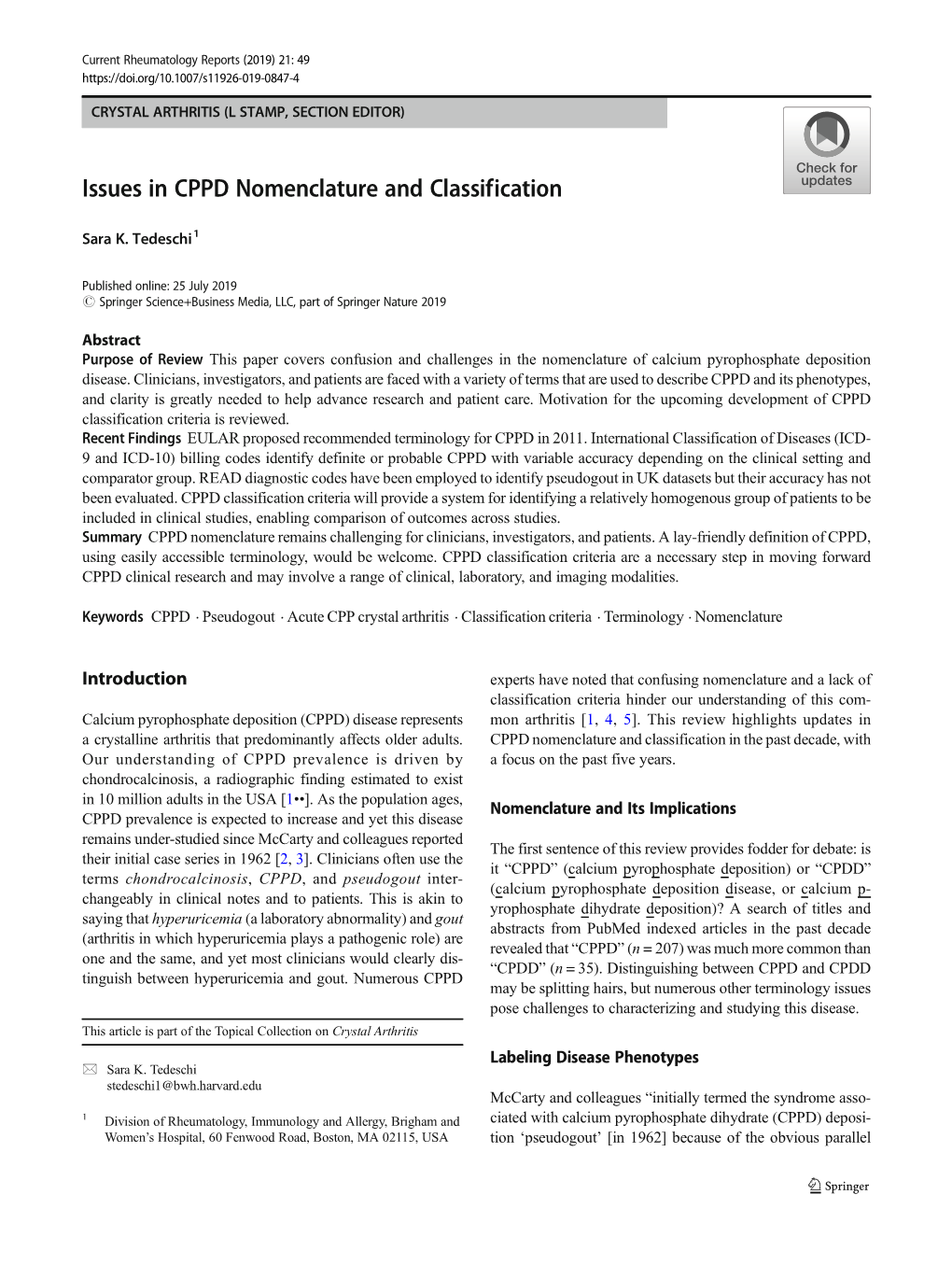 Issues in CPPD Nomenclature and Classification