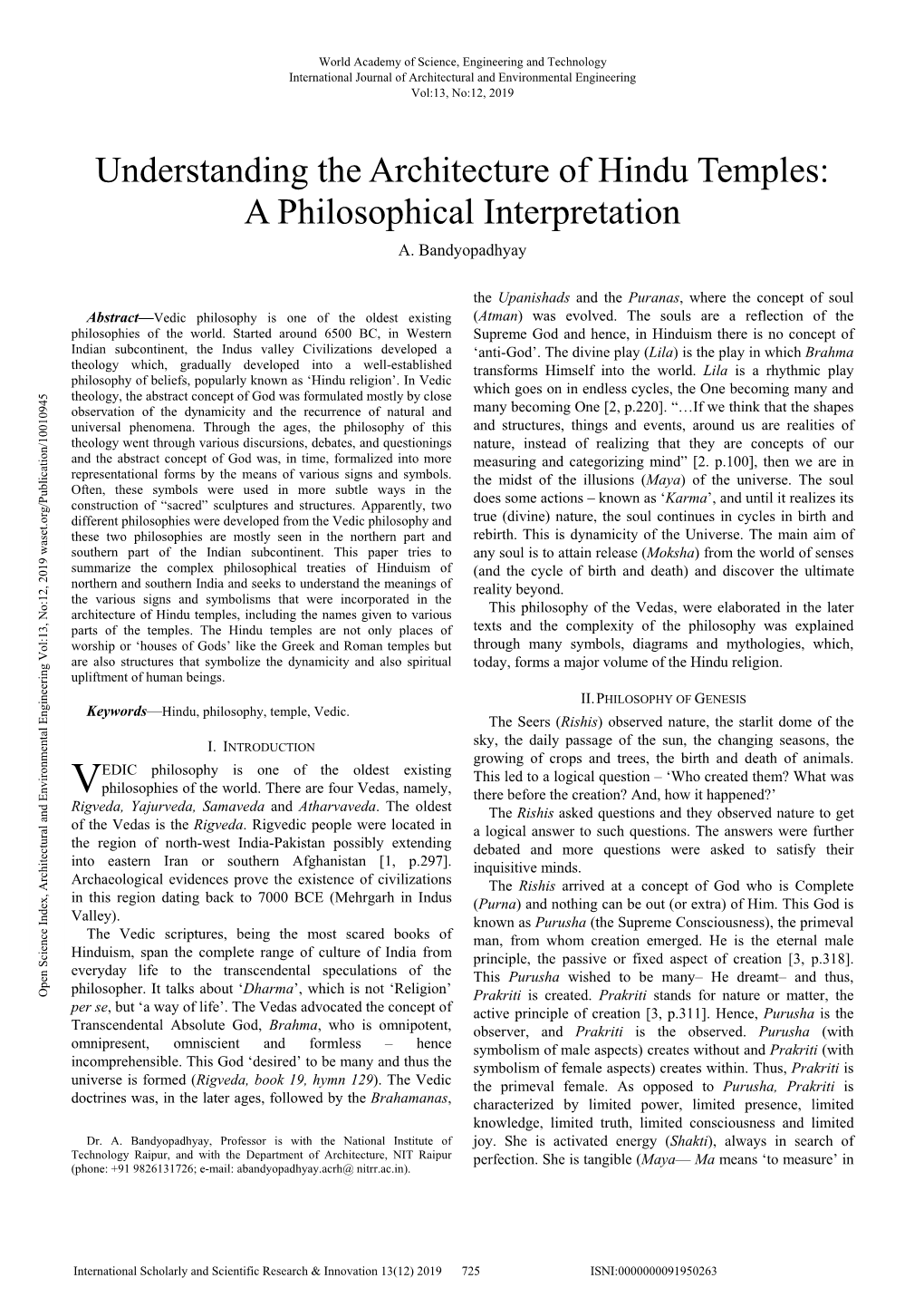 Understanding the Architecture of Hindu Temples: a Philosophical Interpretation A