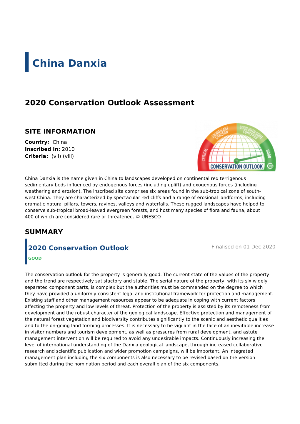 2020 Conservation Outlook Assessment